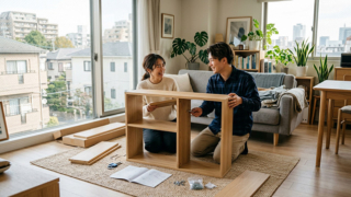 イケア家具を組み立てるカップル